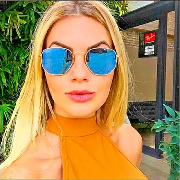 Ray-Ban | Accessories | Like New Blue Mirrored Hexagonal Ray  display picture 1